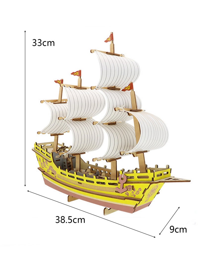 Children's Educational Assembly Toys Wooden 3D Puzzle Silk Road Sailing Boat - Image 2
